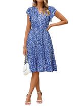 Vestido de verão midi casual com decote em V floral em camadas, glamaker Vestido de verão midi casual com decote em V floral em camadas, glamaker