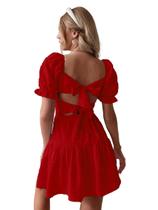 Vestido de verão Narecte Swiss Dot sem encosto com babados na bainha vermelha Vestido de verão Narecte Swiss Dot sem encosto com babados na bainha vermelha