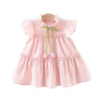 Vestido De Verão Para Menina, Bonito, Em Cor Sólida, Com Mangas Pequenas E Estilo Tulipa
