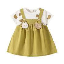 Vestido De Verão Para Menina Com Estampa De Animal Em Dois Peças, Camiseta Com Estampa De Ursinho,