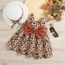Vestido De Verão Para Menina Com Estampa De Leopardo E Decoração De Laço Vestido Fofo Com Vestido De Verão Para Menina Com Estampa De Leopardo E Decoração De Laço Vestido Fofo Com