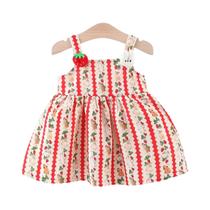 Vestido De Verão Para Menina De 0 a 3 Anos, Estampa De Coelho E Morango, Vestido De Praia De Algodão Vestido De Verão Para Menina De 0 a 3 Anos, Estampa De Coelho E Morango, Vestido De Praia De Algodão