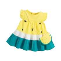 Vestido De Verão Para Menina Em Algodão Com Padrão De Melancia Em Cores Bloqueadas, Vestido Casual