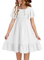 Vestido de verão para meninas adolescentes adolescentes, flores de chiffon, vestidos boho, crianças grandes, esvoaçantes, manga curta, roupas fofas, vestidos escolares, de bolinhas, vestidos infantis, tamanho 10-11 anos, branco Vestido de verão para meninas adolescentes adolescentes, flores de chiffon, vestidos boho, crianças grandes, esvoaçantes, manga curta, roupas fofas, vestidos escolares, de bolinhas, vestidos infantis, tamanho 10-11 anos, branco
