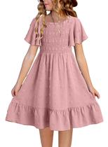 Vestido de verão para meninas adolescentes adolescentes, flores de chiffon, vestidos boho, crianças grandes, sino, manga curta, roupas fofas, tutu, bolinhas, vestidos infantis, tamanho 12 a 13 anos, rosa macio Vestido de verão para meninas adolescentes adolescentes, flores de chiffon, vestidos boho, crianças grandes, sino, manga curta, roupas fofas, tutu, bolinhas, vestidos infantis, tamanho 12 a 13 anos, rosa macio