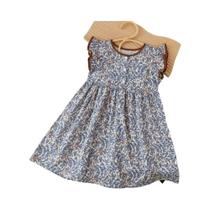 Vestido De Verão Para Meninas Com Decote Redondo, Manga Voando, Estampa Floral E Detalhe De Botão Vestido De Verão Para Meninas Com Decote Redondo, Manga Voando, Estampa Floral E Detalhe De Botão