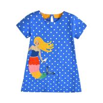 Vestido De Verão Para Meninas Com Estampa De Sereia, Manga Curta, Algodão, Poá, Vestido Casual