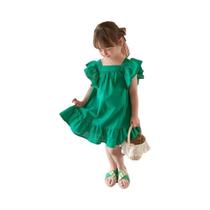 Vestido De Verão Para Meninas Com Manga Babada, Casual, Linha A, Laço Nas Costas, Vestidos De Bebê,