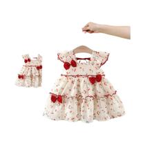 Vestido de verão para meninas Roupa fofa de chiffon sem mangas cereja princesa para crianças Vestido de verão para meninas Roupa fofa de chiffon sem mangas cereja princesa para crianças