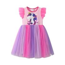 Vestido De Verão Para Meninas Sem Mangas Com Tule Em Gradiente E Patchwork De Unicórnio, Vestido Vestido De Verão Para Meninas Sem Mangas Com Tule Em Gradiente E Patchwork De Unicórnio, Vestido
