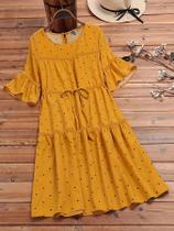 Vestido De Verão plus Size Com Estampa De Poá E Cordão Para Mulheres Estilo Pastoral Elegante Com Vestido De Verão plus Size Com Estampa De Poá E Cordão Para Mulheres Estilo Pastoral Elegante Com