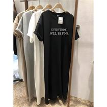 Vestido De Verão plus Size Com Manga Curta Fina Para Mulheres Simples Com Estampa De Letras E Decote