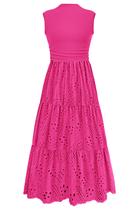Vestido de verão PRETTYGARDEN 2025 Eyelet Regata Maxi com bolsos