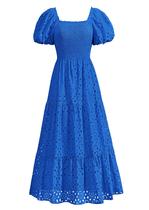 Vestido de verão PRETTYGARDEN 2025 Eyelet Square Neck Blue Vestido de verão PRETTYGARDEN 2025 Eyelet Square Neck Blue