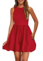 Vestido de verão PRETTYGARDEN 2025 sem mangas com bolsos vermelhos Vestido de verão PRETTYGARDEN 2025 sem mangas com bolsos vermelhos