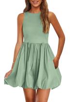 Vestido de verão PRETTYGARDEN 2025 sem mangas com gola redonda verde