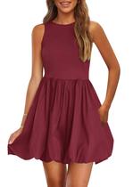 Vestido de verão PRETTYGARDEN 2025 sem mangas com gola redonda vermelho vinho Vestido de verão PRETTYGARDEN 2025 sem mangas com gola redonda vermelho vinho