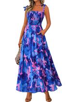 Vestido de verão PRETTYGARDEN Floral sem mangas Maxi Royal Blue
