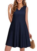 Vestido de verão QACOHU 2026 casual solto com decote em V sem mangas azul XXL