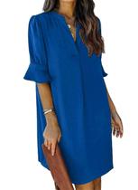 Vestido de verão QACOHU casual com decote em V e manga curta para mulheres