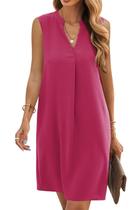 Vestido de verão QACOHU com decote em V sem mangas, poliéster, ROSEO M
