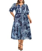 Vestido de verão RITERA feminino plus size floral azul profundo