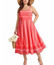 Vestido de verão RITERA Plus Size com alça espaguete listrada