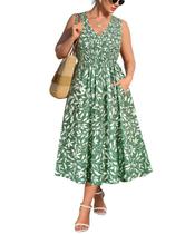 Vestido de verão RITERA Plus Size com decote em V e folhas verdes para mulheres