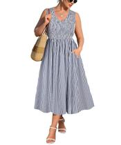 Vestido de verão RITERA Plus Size com decote em V e listras azuis para mulheres