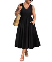 Vestido de verão RITERA Plus Size com decote em V preto maxi para mulheres