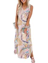 Vestido de verão SAMPEEL com decote em V Maxi Sundress Beach Vacation L Vestido de verão SAMPEEL com decote em V Maxi Sundress Beach Vacation L