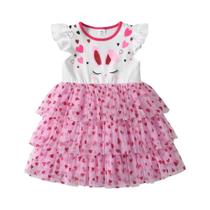 Vestido De Verão Sem Mangas Para Meninas Com Estampa De Coração E Orelhas De Coelho, Camadas De