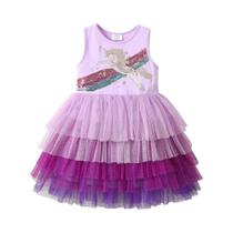 Vestido De Verão Sem Mangas Para Meninas Com Estampa De Unicórnio, Fantasia De Princesa Em Camadas