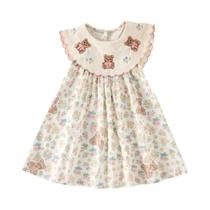 Vestido De Verão Sem Mangas Para Meninas Com Estampa De Urso E Lapela Grande, Vestido Para