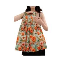 Vestido De Verão Sem Mangas Para Meninas, Estampa Floral Retrô, 2-7 Anos, Roupas Casuais Para Férias - Bear Leader