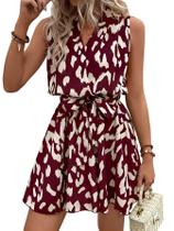 Vestido de verão SOLY HUX estampado sem mangas, decote em V, linha, vermelho Vestido de verão SOLY HUX estampado sem mangas, decote em V, linha, vermelho