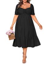 Vestido de verão Talisea Plus Size A-line em camadas de viscose preta
