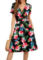 Vestido de verão WEACZZY Vestido de verão floral com decote em V na altura do joelho