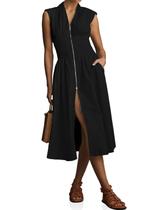 Vestido de verão Wenrine com decote em V, manga alta, fenda alta, preto, feminino Vestido de verão Wenrine com decote em V, manga alta, fenda alta, preto, feminino