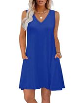 Vestido de verão WIHOLL 2025 solto com decote em V com bolsos azuis