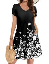 Vestido de verão Zeagoo 2025 Bohemian Casual com decote em V, algodão, preto Vestido de verão Zeagoo 2025 Bohemian Casual com decote em V, algodão, preto