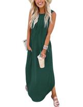 Vestido de verão Zeagoo 2025 solto longo sem mangas verde profundo Vestido de verão Zeagoo 2025 solto longo sem mangas verde profundo