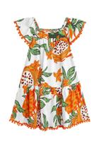 Vestido Decotado Estampa Floral Aplique Mini Pompons Nanai Vestido Decotado Estampa Floral Aplique Mini Pompons Nanai