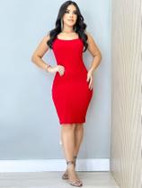 Vestido decote quadrado tubinho com alças largas, em tecido Anarruga Premium Canelado, feminino elegante colado regata dia a dia verão festa curto