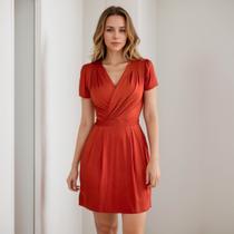 Vestido Decote Transpassado Envelope Manga Curta Soltinho Evangélico Elegante Confortável Feminino