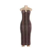 Vestido Degradê sem alça Feminino Com Decote Baixo, Costas Nuas, Anéis De Metal E Modelagem