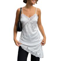 Vestido deslizante de camisola XBTCLXEBCO, seda, decote em V, renda, branco, feminino Vestido deslizante de camisola XBTCLXEBCO, seda, decote em V, renda, branco, feminino