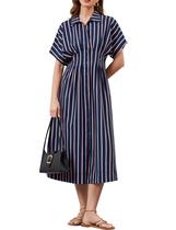 Vestido Dewpaur, camisa plissada com botões, Maxi, para mulheres