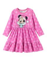 Vestido Disney Minnie Mouse para menina de manga comprida rosa 2T Vestido Disney Minnie Mouse para menina de manga comprida rosa 2T