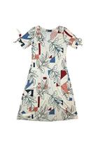 Vestido Divertida Decote V Manga Curta Com Laço - Cor do Céu